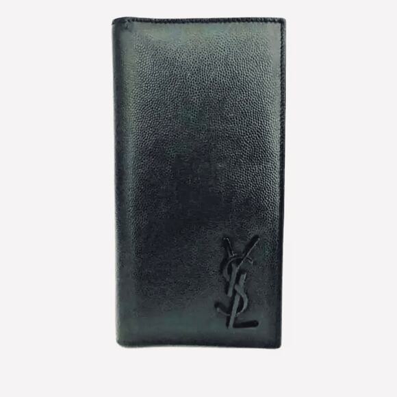 Authentic YSL Saint Laurent Cassandra Leather Long Bifold Wallet Black on Black - Picture 1 of 8